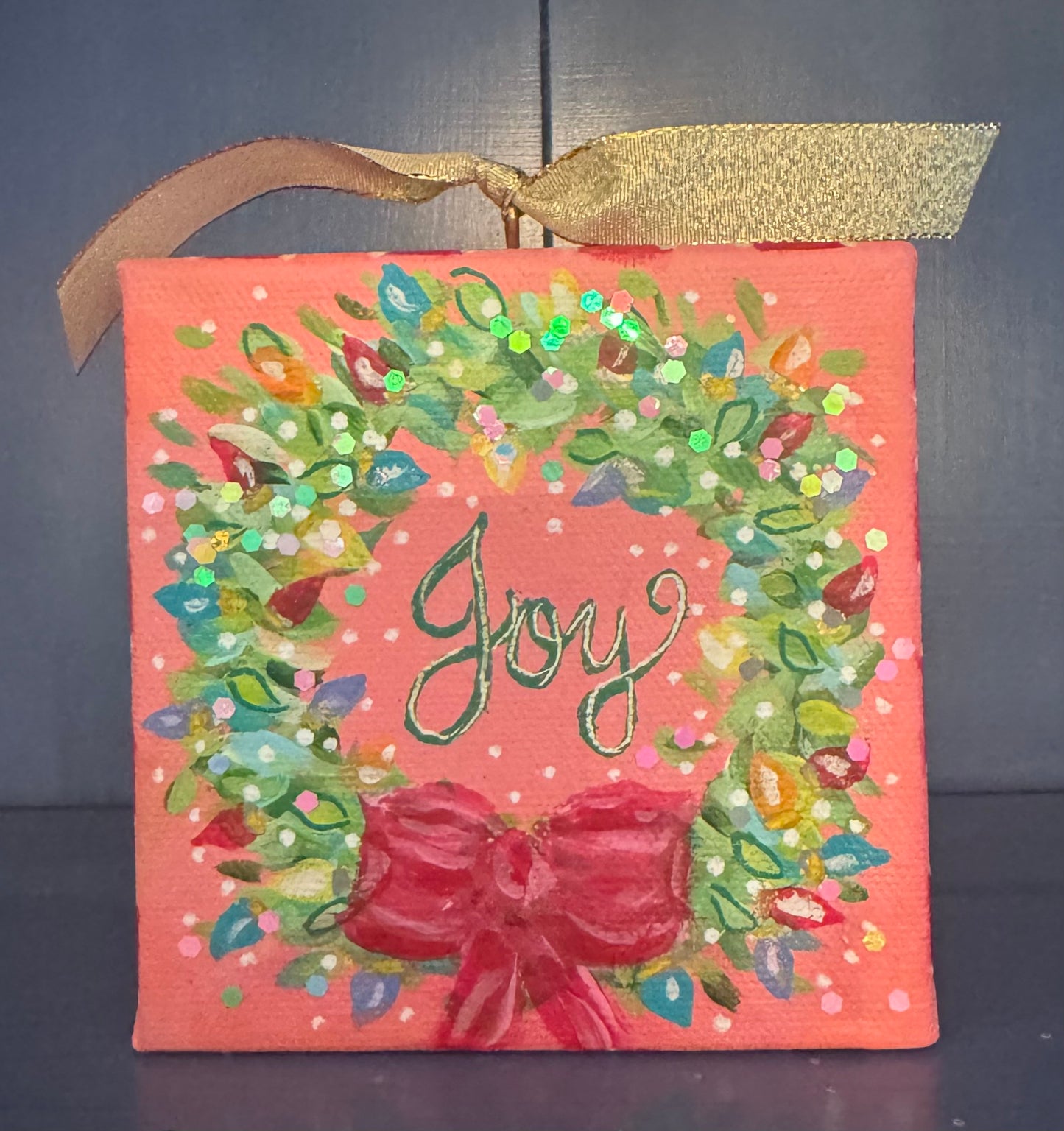 Mini Canvas Ornament - Christmas wreath