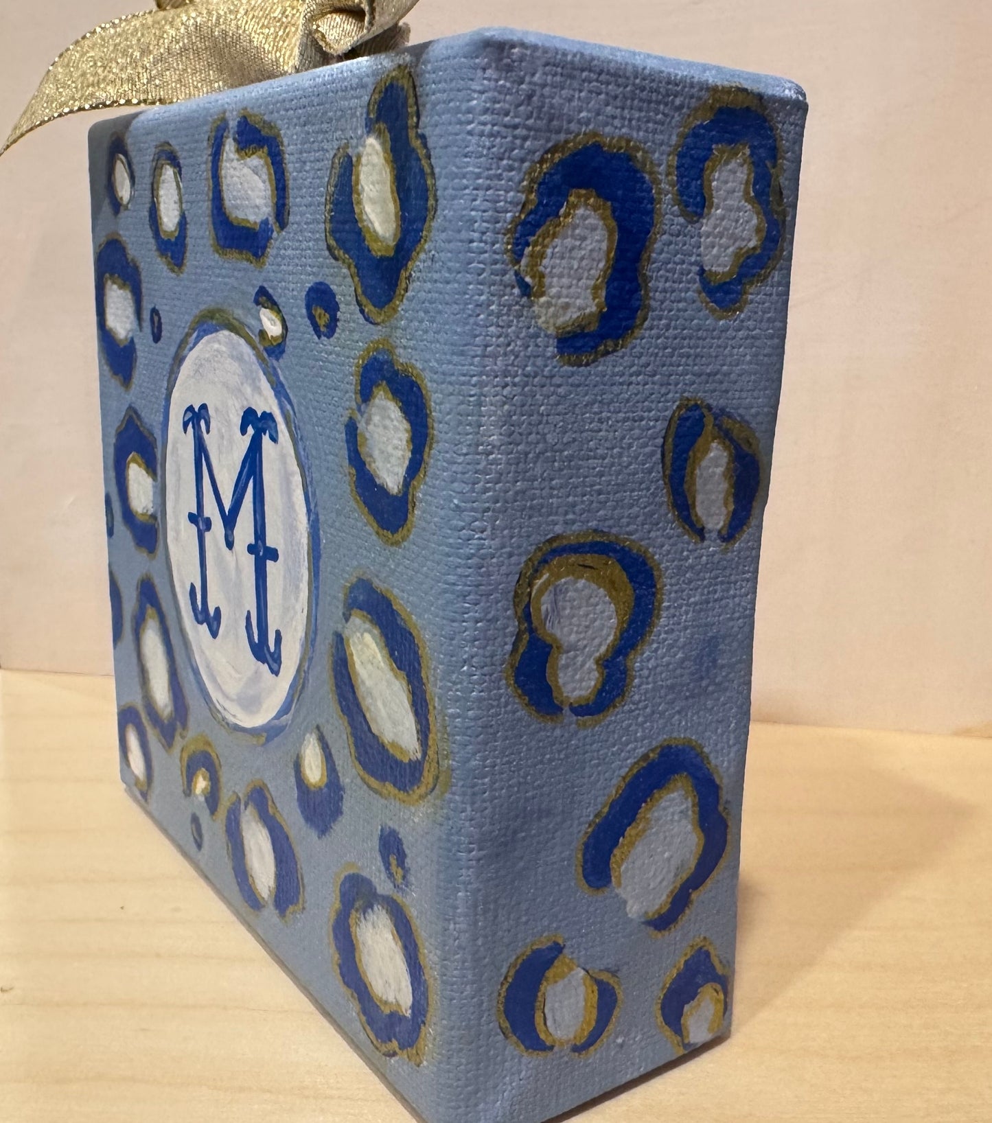 Mini Canvas Ornament - Blue cheetah print