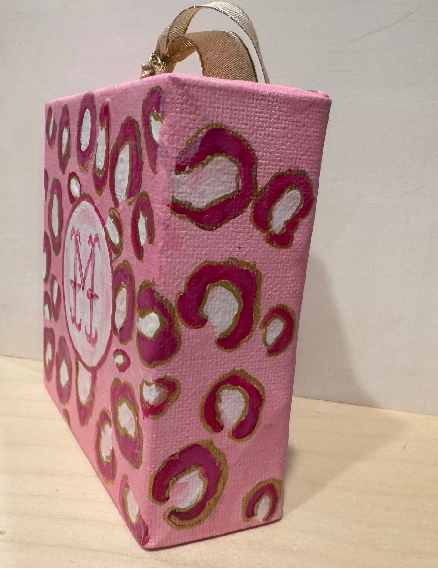 Mini Canvas Ornament - pink cheetah print