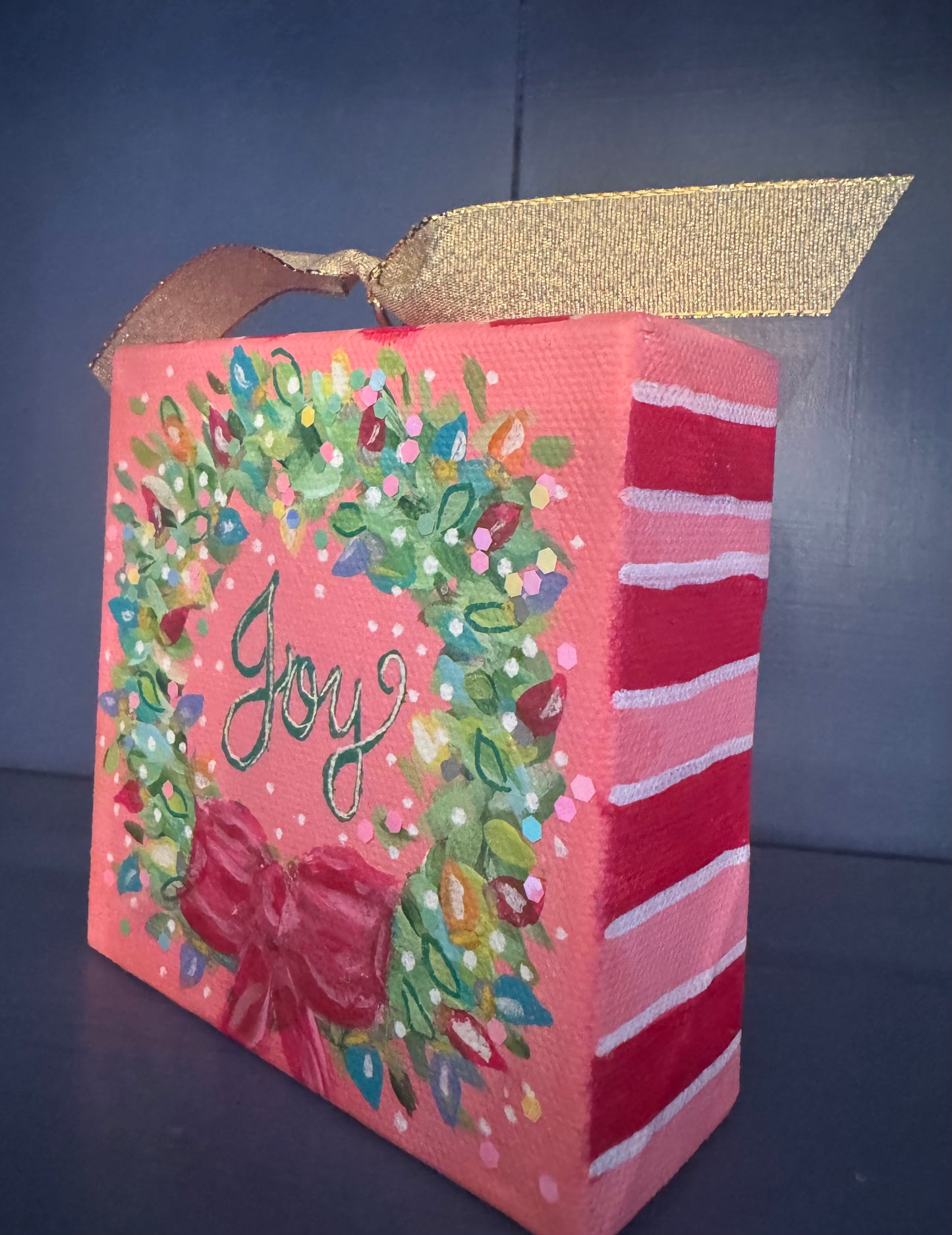 Mini Canvas Ornament - Christmas wreath