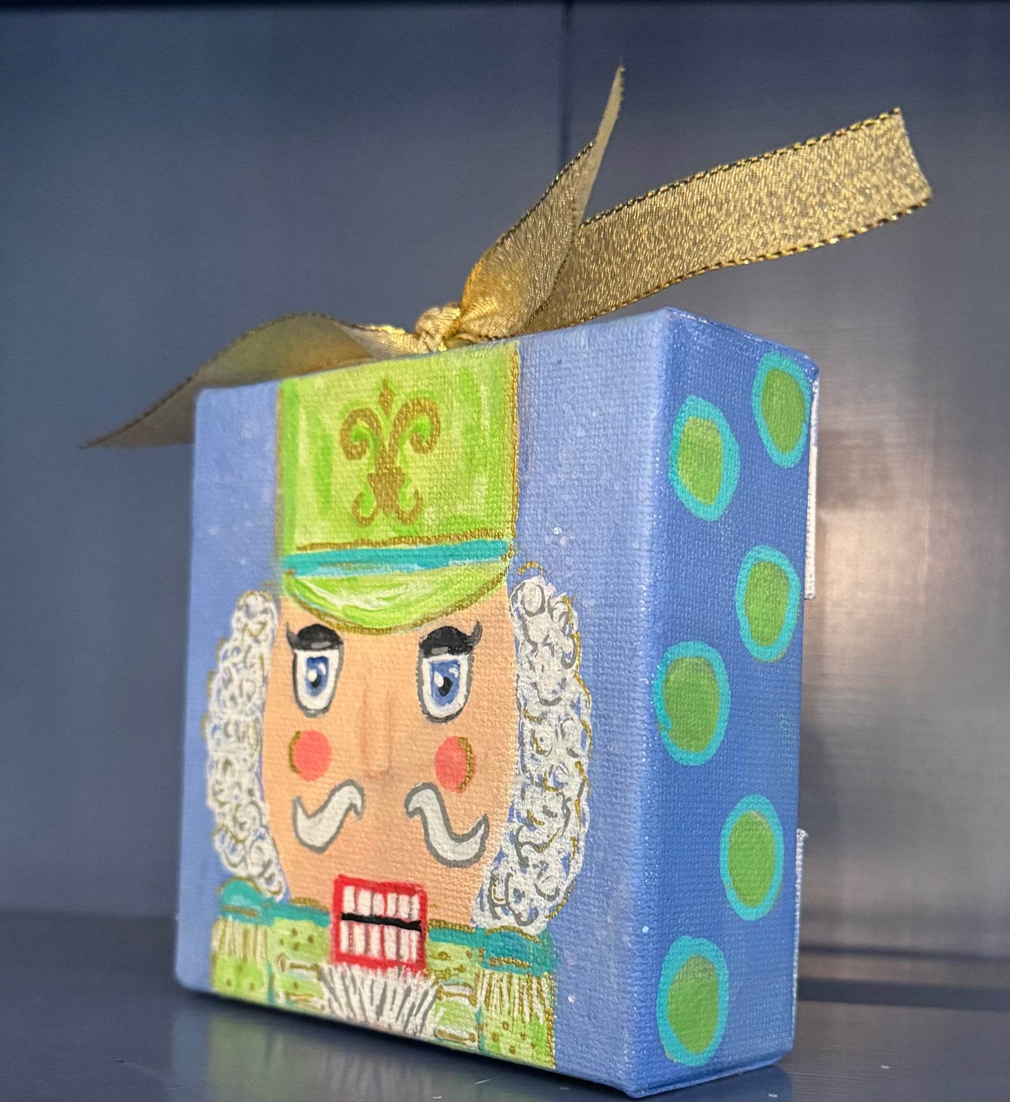 Mini Canvas Ornament - Blue & Green Nutcracker