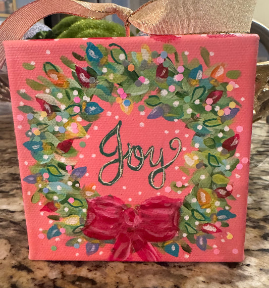 Mini Canvas Ornament - Christmas wreath