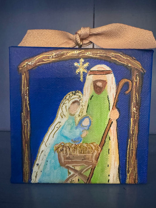 Mini Canvas Ornament - Nativity