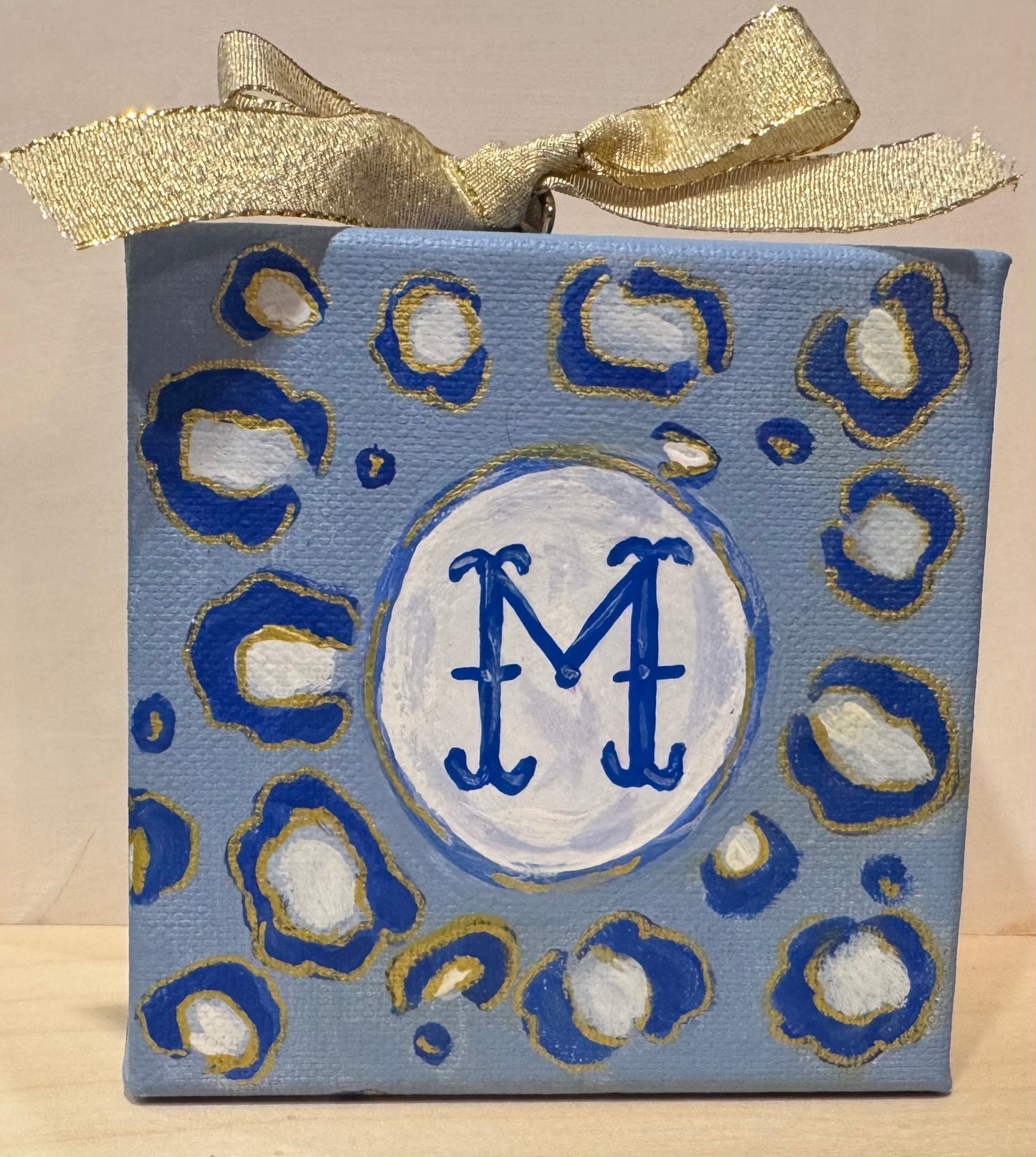 Mini Canvas Ornament - Blue cheetah print