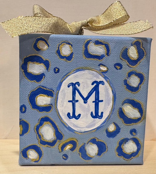 Mini Canvas Ornament - Blue cheetah print