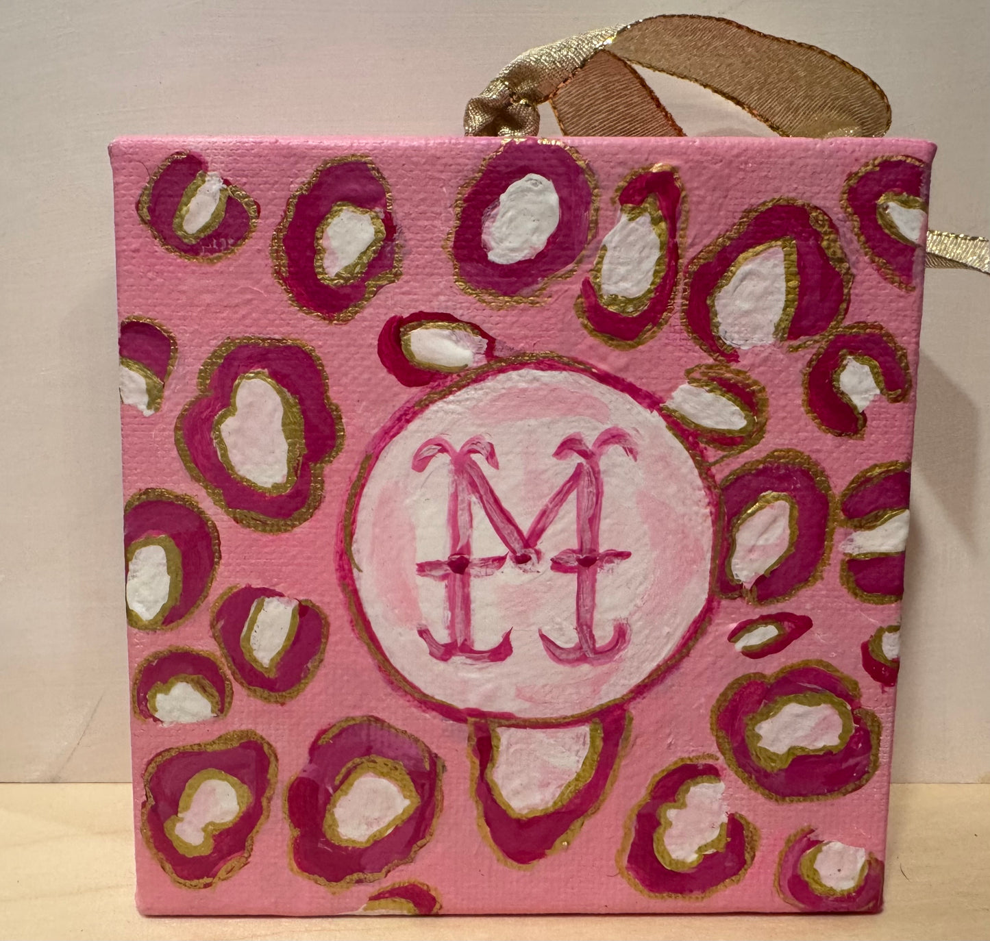 Mini Canvas Ornament - pink cheetah print